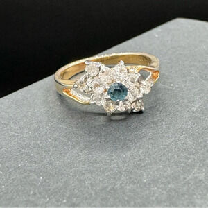 Vintage Estate Ring 14KT GE Birthstone Blue Sapphire Color and CZ Ring Size 6.75